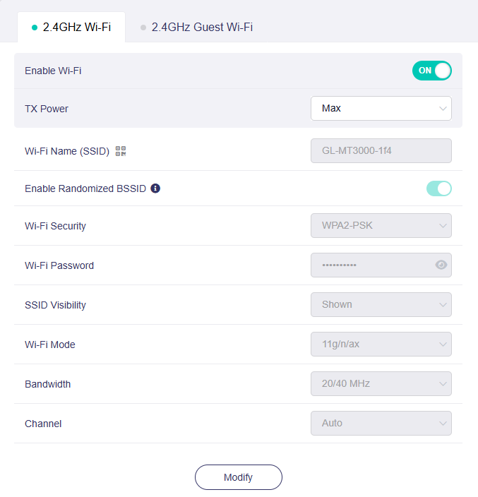 GL.iNet router change wifi password