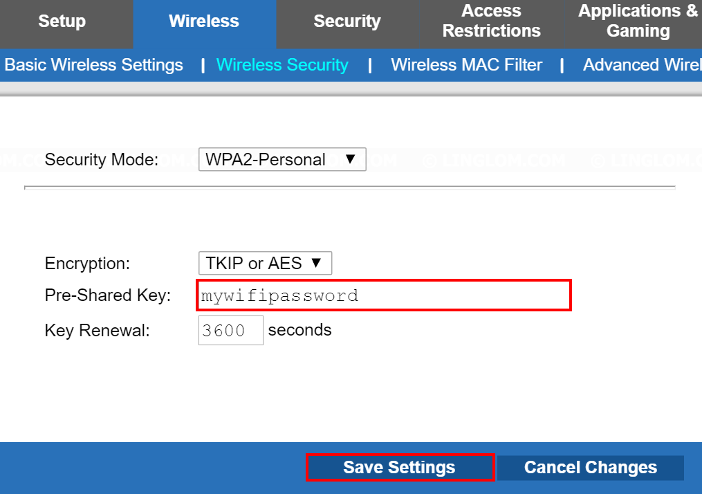 LinkSys Change Wi-Fi password