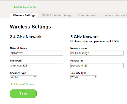 Belkin Dashboard change wifi name and password 2