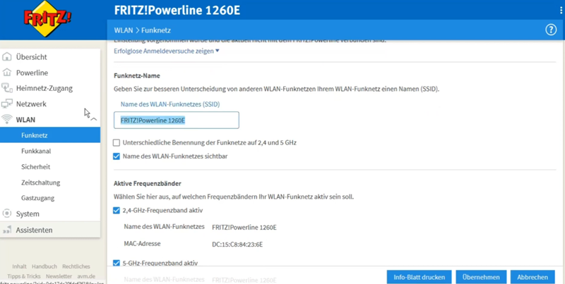 Fritz.powerline change wifi network name and password