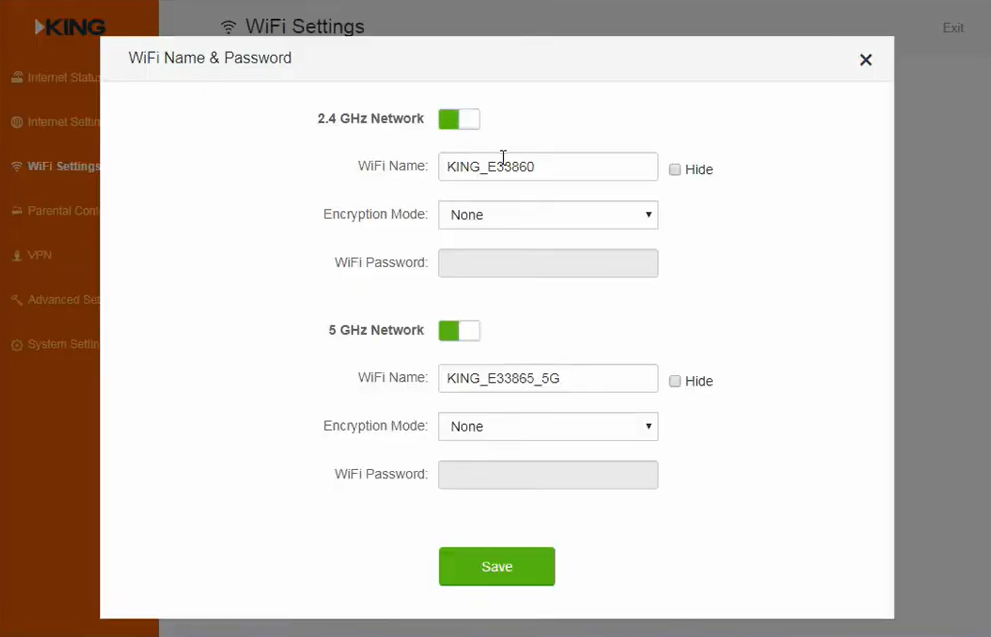 KING WiFiMax router Mykingwifi.com change wifi network name and password 2