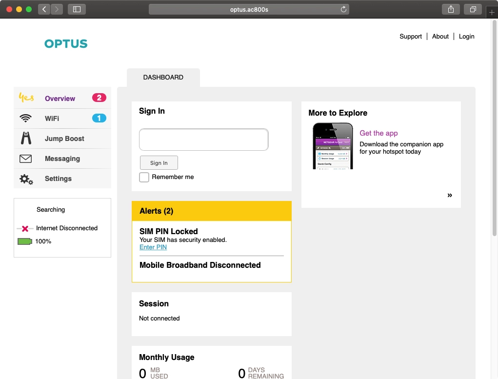 NETGEAR AC800S Optus.AC800S login