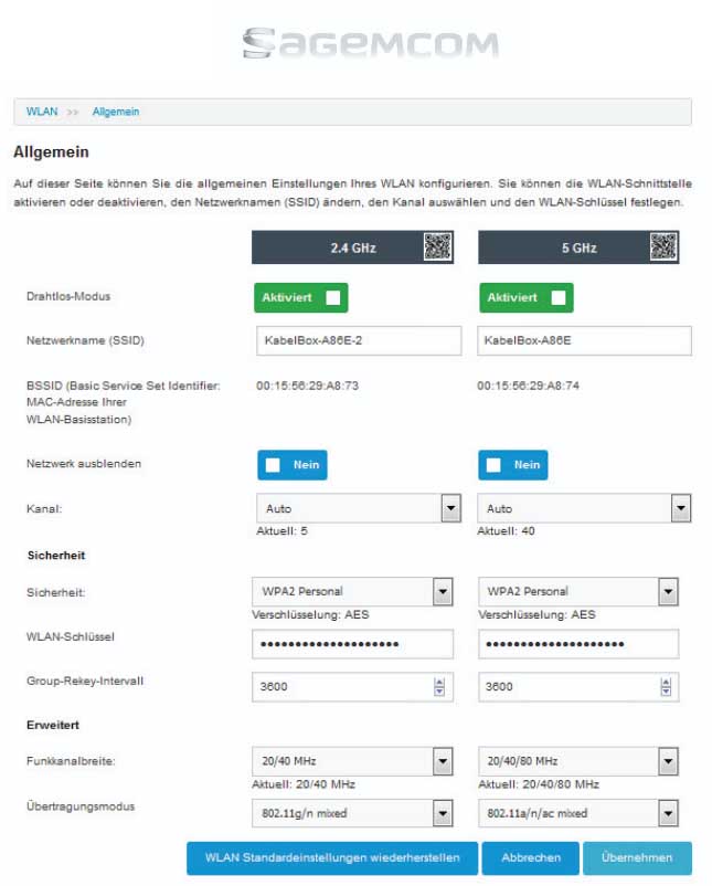 Sagemcom FAST5460 change wifi name and password