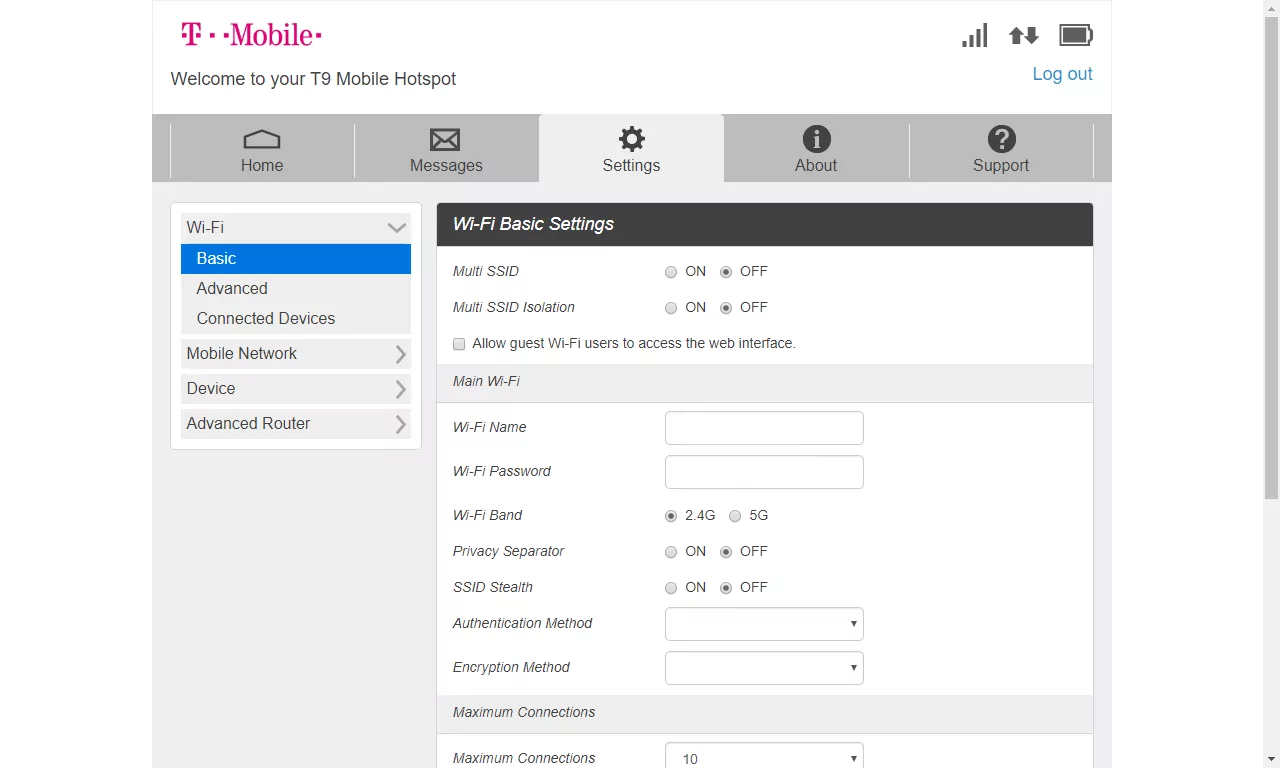 T9 Franklin Mobile Hotspot change WiFi name and password