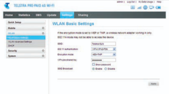 Telstra Pre-Paid 4G USB Modem change wifi name password