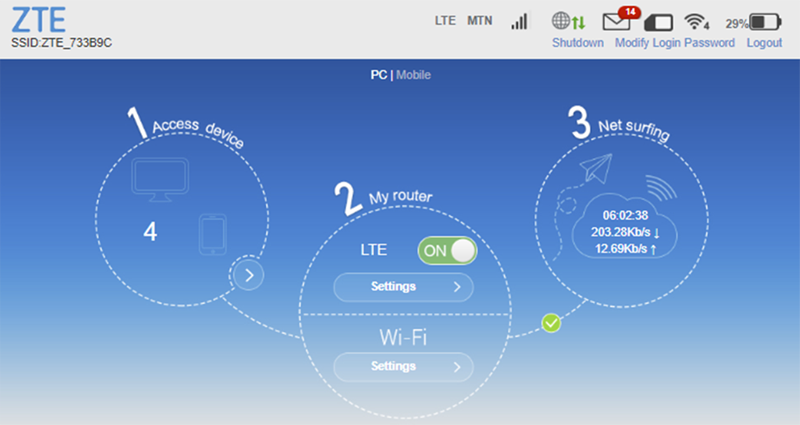Ufi.ztedevice.com ZTE 4G Mobile Hotspot change wifi network name and password