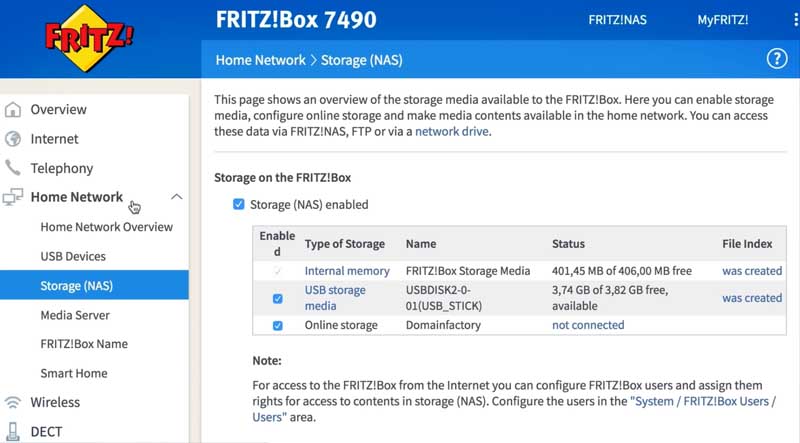 enable Storage(NAS) on FRITZ!Box