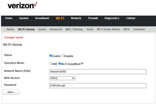 my.router Verizon Arris NVG558 change wifi name and password