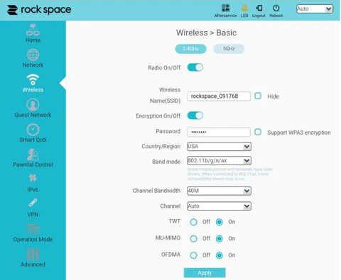 rockspace router change WiFi name and password 4